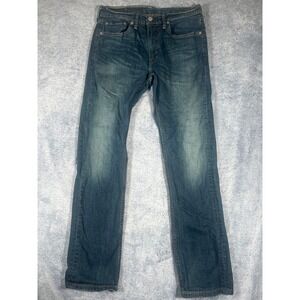 Levis 513 Slim Straight Jeans Mens 31x32 Dark Wash Blue Denim Fade Whiskers EUC
